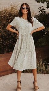 Bohme Green Tiered MIDI Dress Photo 0