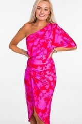 One Shoulder Pink and Red Midi Dress Size S Photo 0