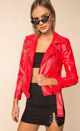 Superdown Red Leather Jacket Photo 0