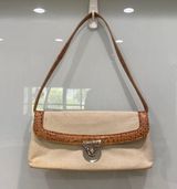 Antonio Melani Beige Canvas Brown Crocodile Print Leather Shoulder Y2K Bag Purse Photo 0