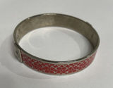 Coach Silver Tone  Bangle Bracelet W/Pink Enamel Snap Photo 0