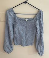 Off The Shoulder Blue Long Sleeve Top Photo 0