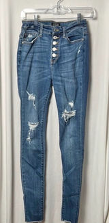 Judy Blue Distressed Button Fly Skinny Fit Women's Blue Jeans Size 5/27 Photo 0