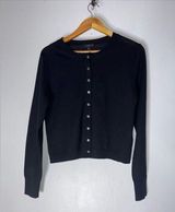 J Crew Medium Merino Wool Black Crew Neck Button Down Cardigan Photo 0