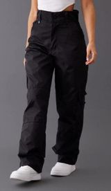 PrettyLittleThing Petite Black Shell Straight Cargo Pocket Pants size 0 NWT Photo 0