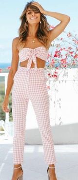 Hello Molly Pink Checked Pant Set Photo 0