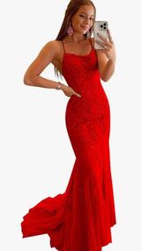 Clothfun Women's Long Lace Prom Dresses Mermaid Spaghetti Straps Backless Formal Evening Gowns Photo 0