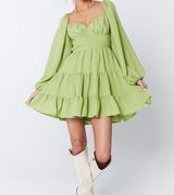 Princess Polly DANNY LONG SLEEVE MINI DRESS GREEN size 10 Photo 0