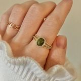 Green Quartz Gold Sparkly Ring “Absinthe” Classic Elegant Jade Sage Olive Earthy Jewelry Photo 0