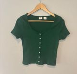 LEVI’S Women’s Green Short Sleeve Ribbed Button Down Cropped Top Large Photo 0
