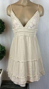 Rue 21 Tan Sleeveless Crochet Halter Open Tie Back Mini Dress XL Photo 0