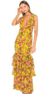 Lovers + Friends revolve Dipinto Oro Yellow Floral Ruffle Maxi Dress Photo 0