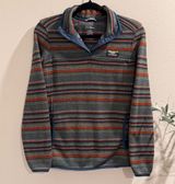 LL Bean Women's Small Striped Snap T Fleece Pullover Sweater Jacket Comfy Warm Photo 0