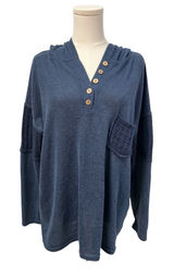 BKE‎ Hooded Sweater Dolman V-neck relaxed Fit Buttons Knit Blue Womens Large Photo 0