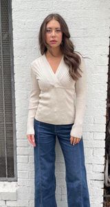 INC Cream ribbed V-neck knit sweater sz m Photo 0