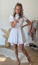 dress mini lace insert embroidered boho Crochet short sleeve casual vacation Photo 0