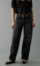 American Eagle Skater Jeans Womens 6 Black Low Rise Wide Leg Baggy Y2K Grunge Photo 0