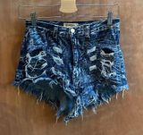 Aphrodite distressed high waisted acid wash denim shorts Photo 0