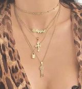 Boutique Lock Key Cross Pendant Multilayered Chain Necklace  Photo 0