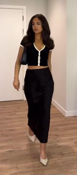 Abercrombie and Fitch Black Satin Maxi Midi Skirt Photo 0