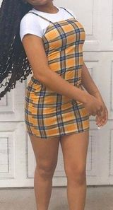 Yellow Plaid Dress and White Undershirt Photo 0