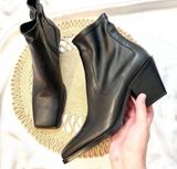 Zara Women Leather Black Cowboy Heel Ankle Boots with Square Toe Size EU 40 Photo 0