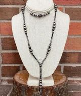 Navajo Style Pearl Lariat and Choker Necklace Set Silver Photo 0