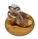 Kork-Ease Drew Brown Leather Wooden Heel Sandal Strappy Open Toe Womens Size 9 Photo 0