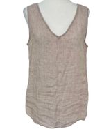 Elie Tahari New Tahari Essentials 100% Linen Neutral V-Neck Sleeveless Tank Top Photo 0