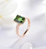 14K Rose Gold Plated Adjustable Green Crystal Emerald Ring for Women Photo 0