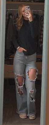 Distressed Wide Leg Jeans Blue Size 25 Photo 0