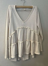 Peach‎ Love Chenille Frill Trim Babydoll Top M Photo 0