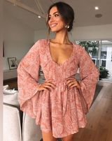 Saints + Secrets Pink Leaf Patterned V-Neck Dress Photo 0