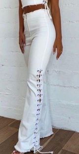 Astra White Laced Up Jeans Pants Photo 0