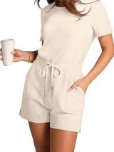 XIEERDUO Rompers for Women Crewneck Short Jumpsuit Casual Loose Size M Photo 0