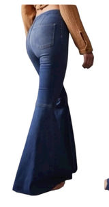 Free People Bohemian Jeans Women Sz W29 Flare Bell Bottom Mid Rise Elastic Photo 0