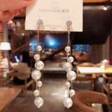 Women's White Pearl Long Tassel Dangle Drop Earrings Gold Photo 0