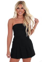 Denim Pleated Mini Romper Photo 0