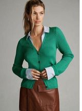 Maeve Layered Ribbed Cardigan Sweater Size Large Layered Business Office Green Photo 0