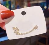 18K Gold Plated Double Pierced Holes Tassel Chain Butterfly Stud Earrings for Women Photo 0