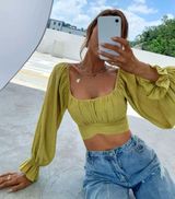 Olive Green Tie Back Crop Top Photo 0