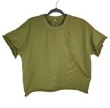 Relaxed Sweatshirt Sz M/L Olive Green Cotton Terry Short Sleeve Crop Photo 0