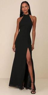 NWOT Lulus Captured Your Heart Black Halter Maxi Dress Formal Wedding Holiday M Photo 0