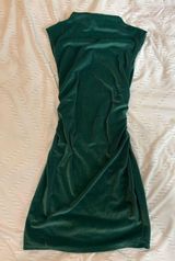 Boutique High Neck Green Velvet Mini Dress Photo 0