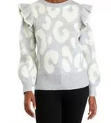 Crown & Ivy Women’s XL Gray and White Animal Print Ruffle Sweater NWT Photo 0