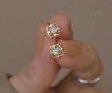 18K Gold Plated Hollow Mini Small Opal Stud Earrings for Women Photo 0