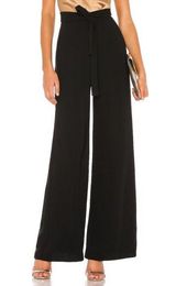 Amanda Uprichard Ariya Black Tie Waist Wide Leg Crepe Dress Pants REVOLVE XS Photo 0