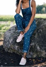 Aerie Floral Denim Overalls. Size Small. Blue Photo 0