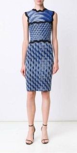Mary Katrantzou Swisher Blue Sleeveless Wavy Print Knit Dress Silk blend S Photo 0