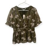 Collective Concepts Olive Green Floral Short Sleeve Blouse Size Large NEW Photo 0